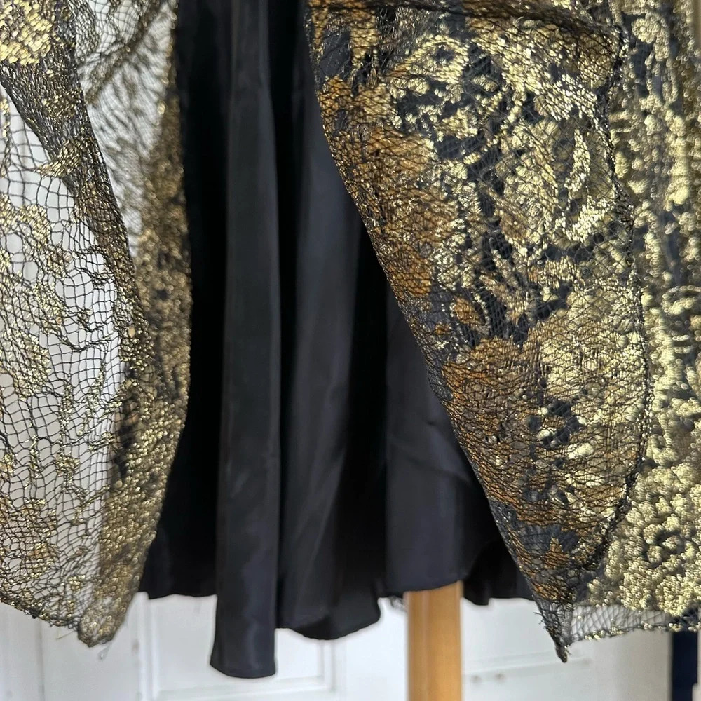 Vintage 80s Sequin Evening Dress Black Gold Floral Lace Size Small Formal - Picture 13 of 14